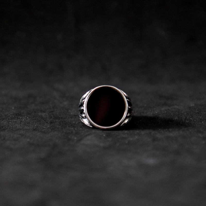 Round Onyx Signet Ring - Silver